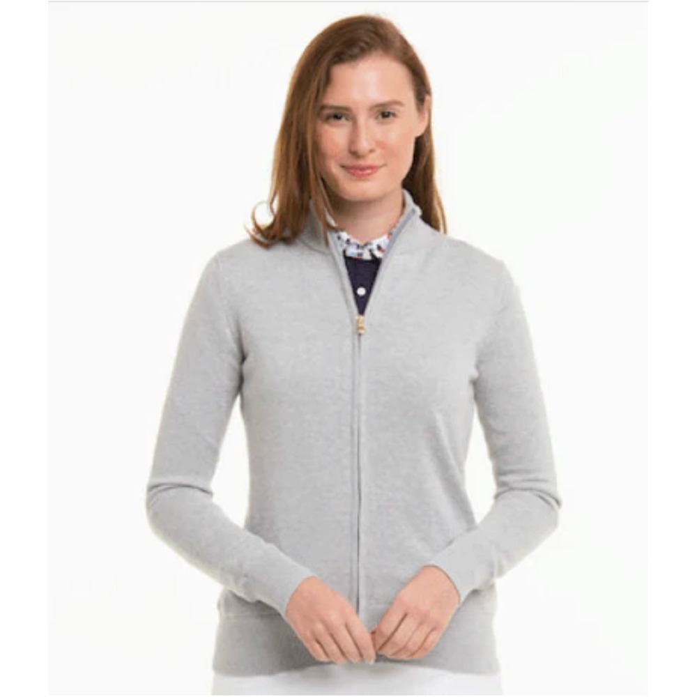 Fairway & Greene Ladies Heather Gray Full Zip Lined Merino Sweater Jacket *flaw*